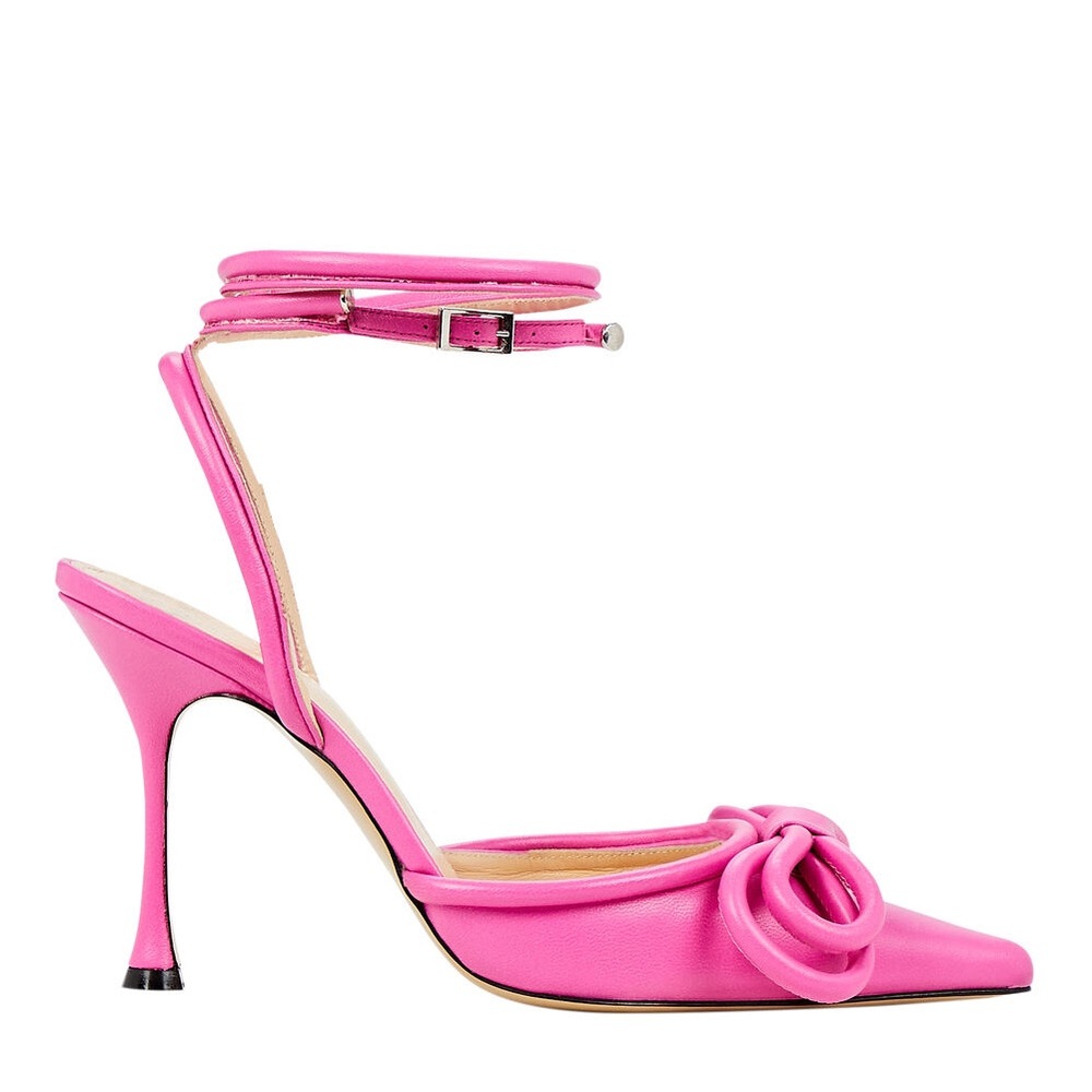 MACH & MACH Double Bow Leather Pumps Heels Pink Tie-Up Dark Fuchsia 37 7 $1,055